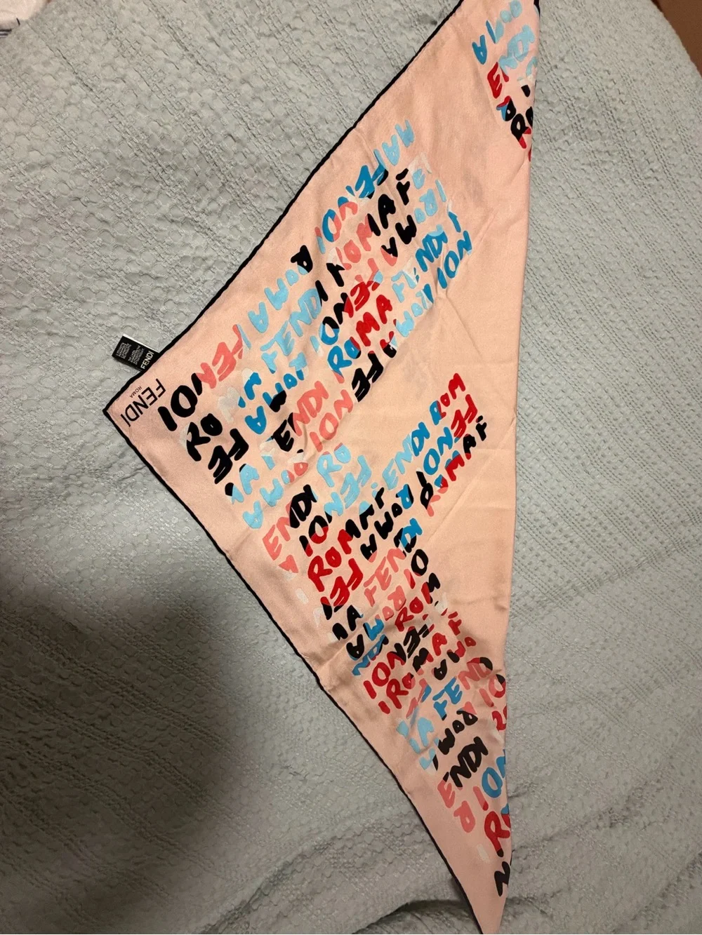 Fendi blush Logo-Print Silk Scarf with Red, Blue and Black Accents